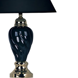 English Elm 22" Ceramic Table Lamp Urn-Shaped Black-Burgundy Glazed Base with Gold Trim, Linen Empire Shade, 3-Way Switch B072116035