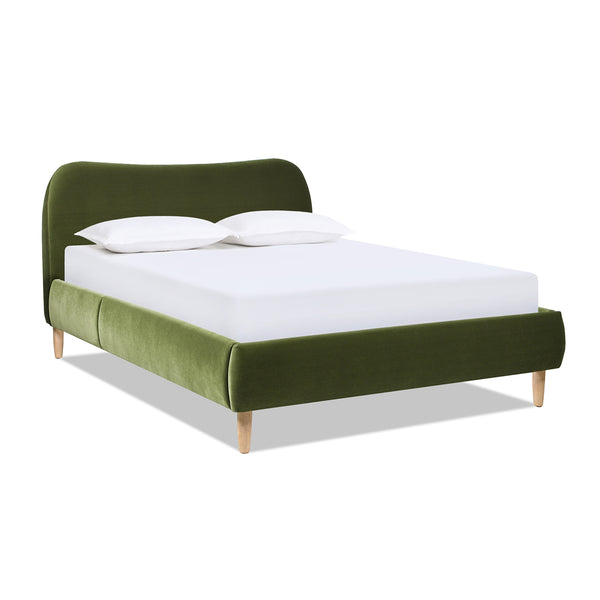 English Elm Jennifer Taylor Home - Roman Upholstered Queen Platform Bed With Curved Headboard In Olive Green Velvet - Stylish Comfort! B2719P238211