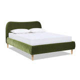 English Elm Roman Curved Headboard Upholstered Platform Bed, Queen, Olive Green Performance Velvet