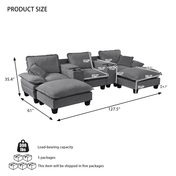 English Elm Modular Cloud Sectional U-shape Chenille Sofa with Storage Ottoman and Usb Charging Grey W3163S00130