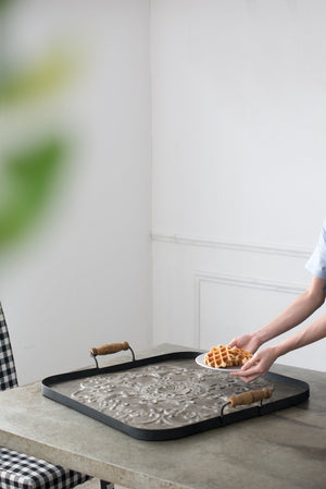 English Elm 28.7x3.9x24.4" Fabius Iron Tray with Handle – Heavy-Duty Square Serving Tray, Durable Iron Build for Stable Display and Entertaining (36x30x5) W2078P391148