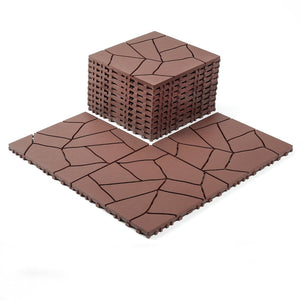 English Elm Stone Textured Interlocking Patio Deck Tiles Polypropylene Outdoor Floor Set of 44 W3022P251850