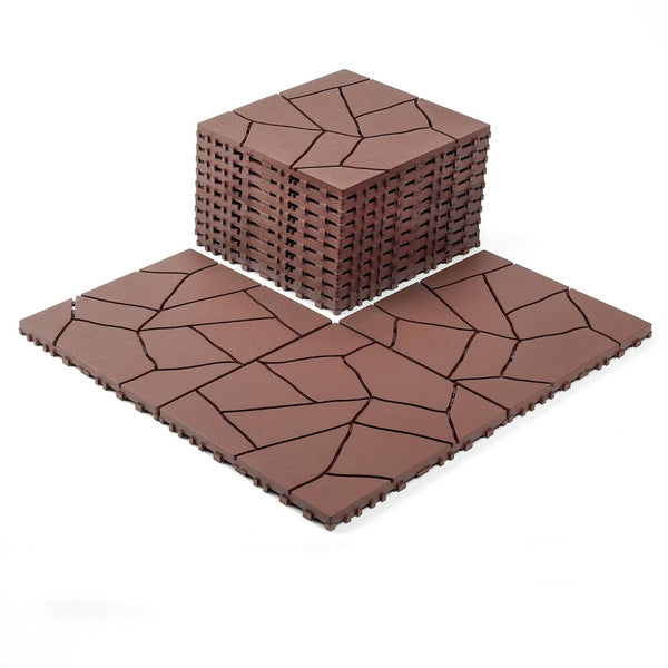 English Elm Stone Textured Interlocking Patio Deck Tiles Polypropylene Outdoor Floor Set of 44 W3022P251850
