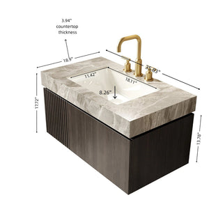 English Elm Muri Floating Bathroom Vanity Plywood Cabinet Sintered Stone Top Espresso Woodgrain W2615S00598