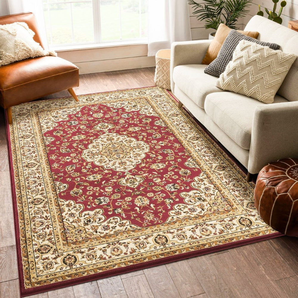 English Elm Classic Medallion Area Rug in Rich Red Traditional Pattern for Living or Dining Rooms B186P452236