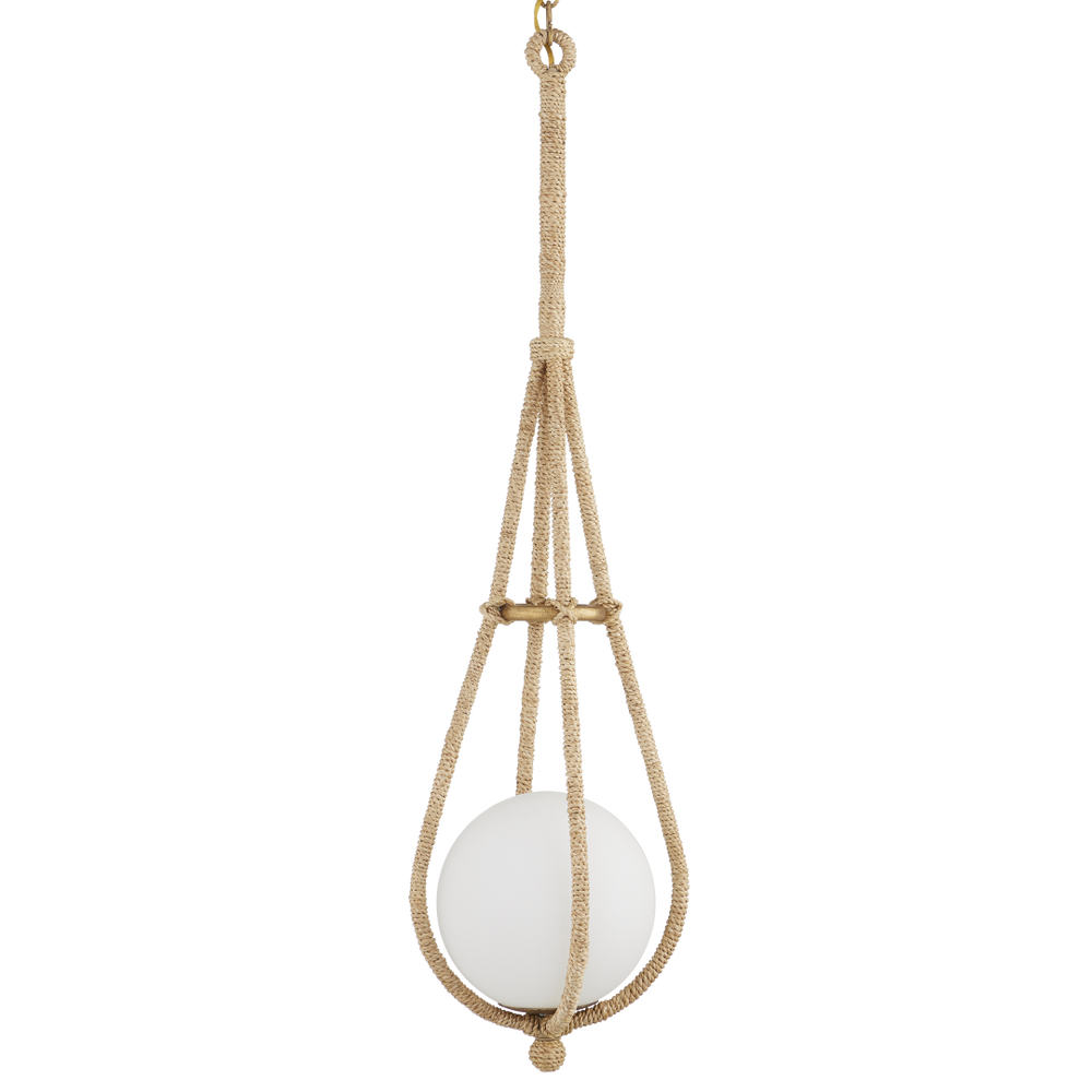 Passageway Pendant Light - Coastal Teardrop Design with Rope-Wrapped Finish & Frosted Glass Globe