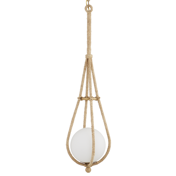 Passageway Pendant Light - Coastal Teardrop Design with Rope-Wrapped Finish & Frosted Glass Globe