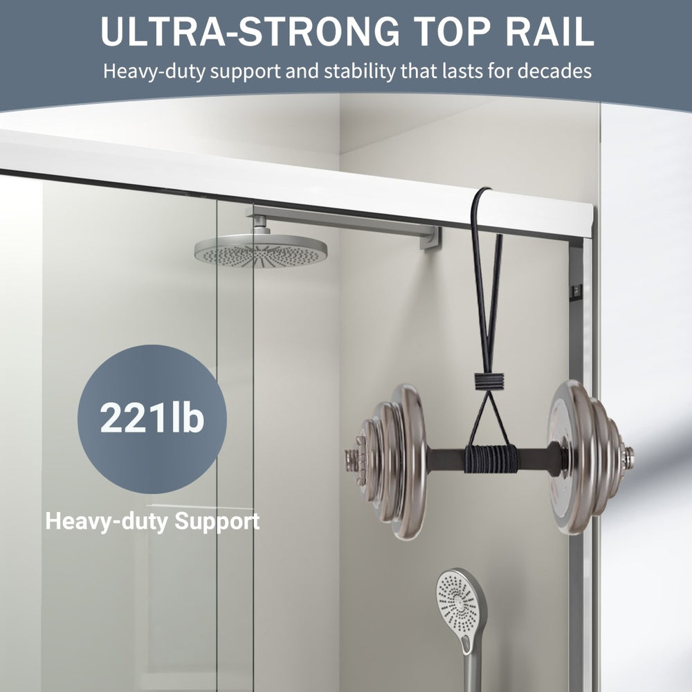 English Elm 44" Semi-frameless Double Sliding Shower Door Brushed Gold Tempered Glass Walk-in White W1920P385296