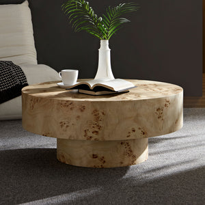 English Elm 31.49''Mid Century Modern Round Burl Coffee Table with Sturdy Pedestal, Compact 31.49" Table for Apartments W876P279838