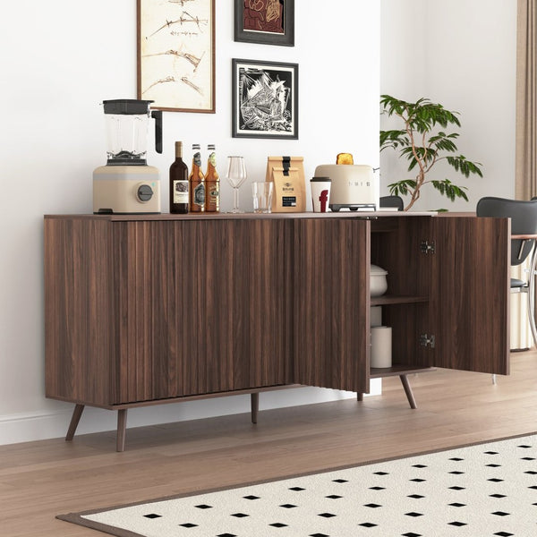 English Elm Sideboard Walnut Credenza with Hexagonal Doors and Adjustable Shelves for Dining Areas W409P327406