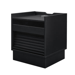 English Elm Christopher Knight Home® - Mid Mid Century Modern Nightstand with USB Charging Station, LED App-Control Lights, 2 Drawers, Sleek Design Black 22.24 L x 18.7 W x 7.09 H N761P255453B