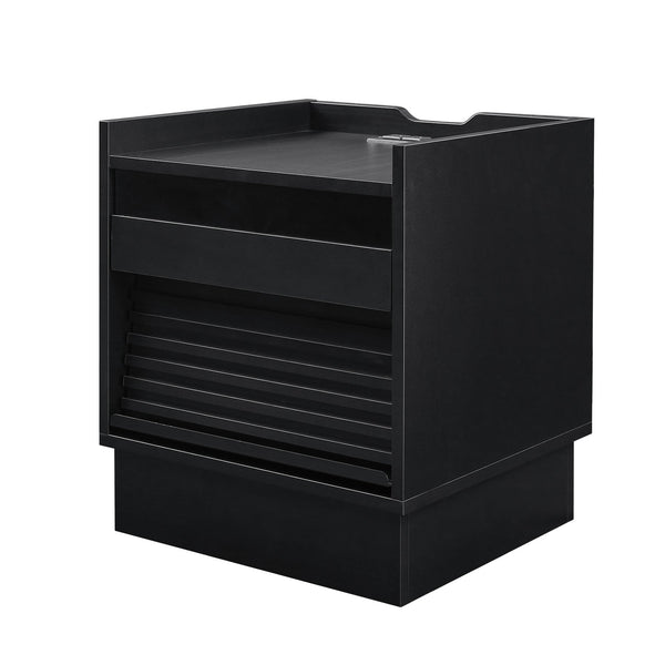 English Elm Christopher Knight Home® - Mid Mid Century Modern Nightstand with USB Charging Station, LED App-Control Lights, 2 Drawers, Sleek Design Black 22.24 L x 18.7 W x 7.09 H N761P255453B