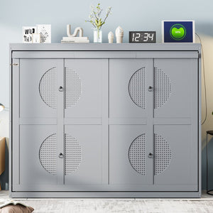 English Elm Queen Murphy Wall Bed Rattan Cabinet Front Folds Slim for Studio or Guest Room Gray N708S00012E-2