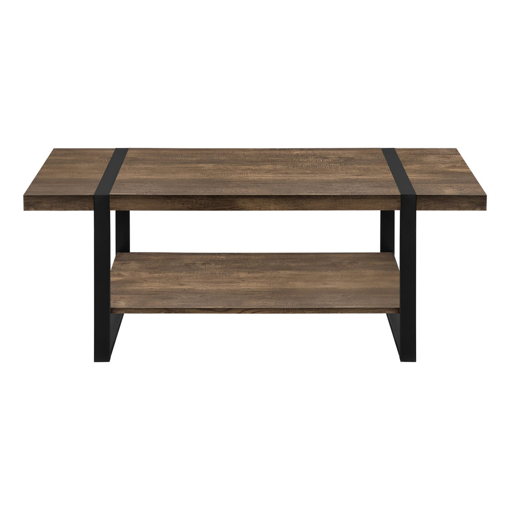 English Elm Coffee Rectangular Coffee Table 48" Rustic Brown Laminate Top with Lower Shelf & Black Metal Legs B2710P221330