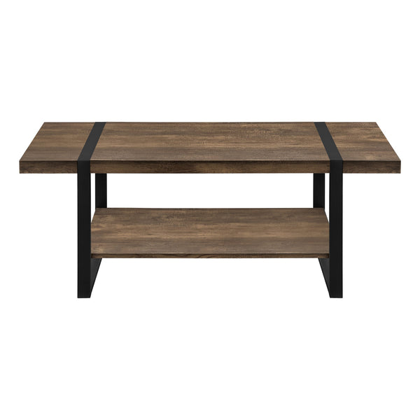 English Elm Coffee Rectangular Coffee Table 48" Rustic Brown Laminate Top with Lower Shelf & Black Metal Legs B2710P221330