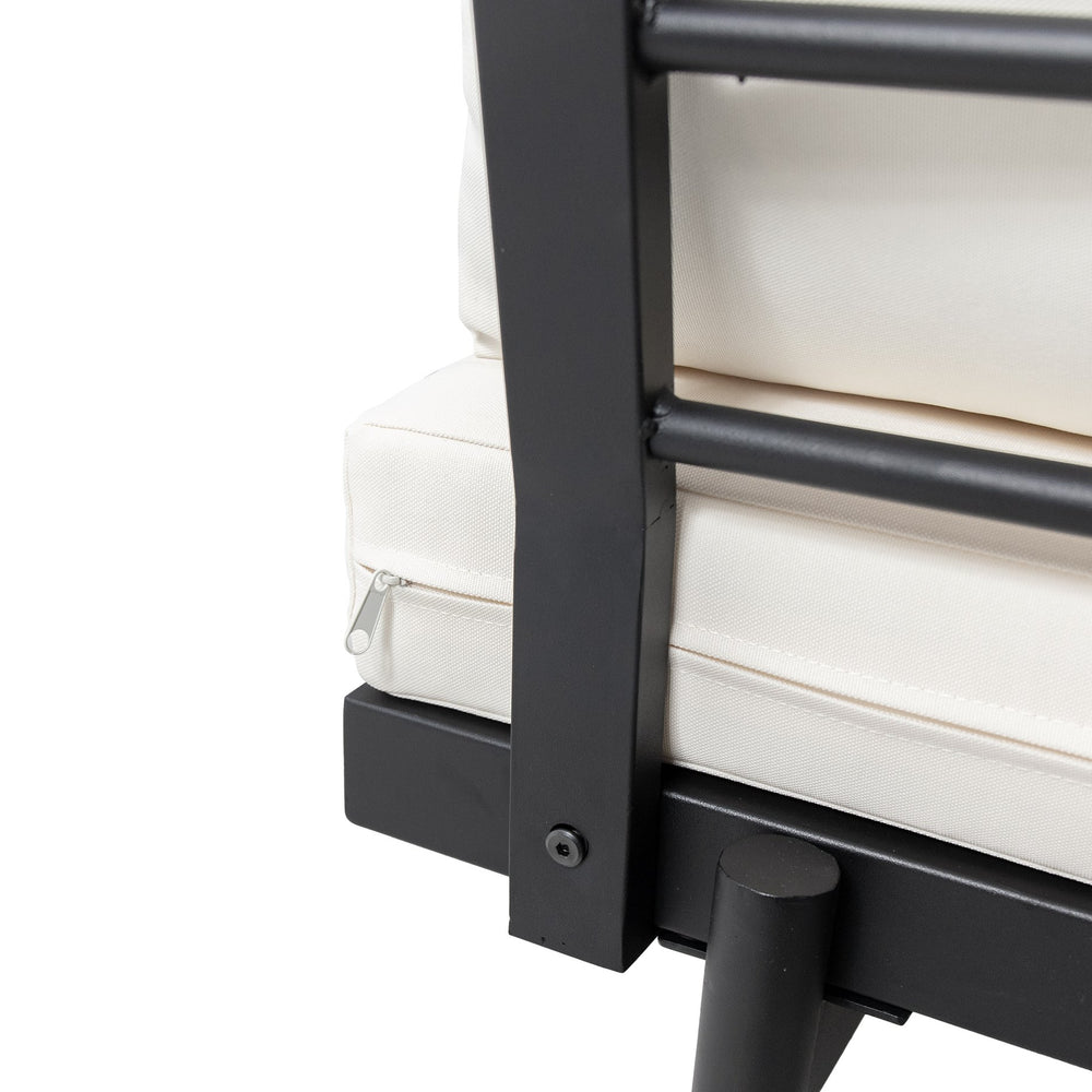 English Elm Christopher Knight Home® - Theo 2-Seater Sofa - Left Side: Modern Iron Frame, Teak Accents & Cream Water-Resistant Cushions 71399.00LCRM