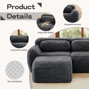 English Elm 149'' Plush Modular Cloud Sofa Boneless Ergonomic Design for Home Theater Lounge Dark Grey W714S01553