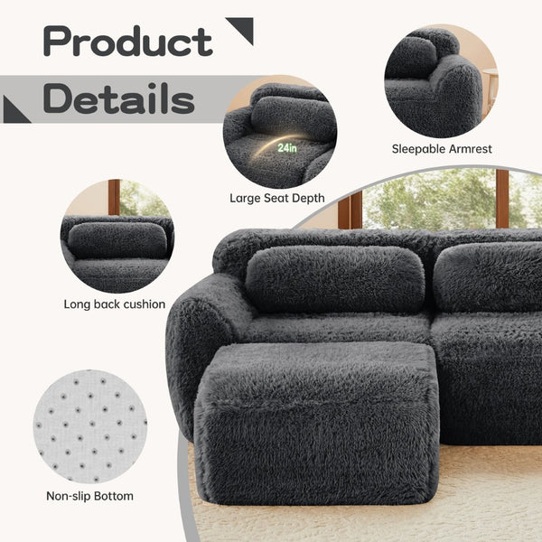 English Elm 149'' Plush Modular Cloud Sofa Boneless Ergonomic Design for Home Theater Lounge Dark Grey W714S01553