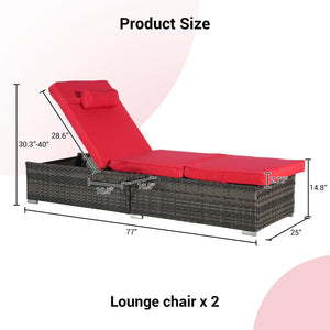 English Elm Outdoor Chaise Lounge Set Of 2 - Adjustable Rattan Recliners With Cushions For Poolside Relaxation W874P266309