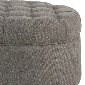 English Elm Fabric Tufted Round Storage Ottoman with Walnut Tapered Legs for Living Room B056P417128