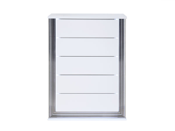 English Elm MOON Smooth White Chest with LED Accent Lighting, Solid Wood+MDF, High Gloss Modern Deco Design B201P226352