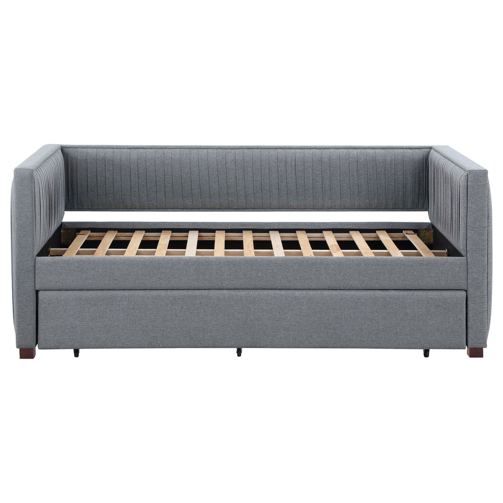 English Elm Vendman Grey Upholstered Twin Daybed with Trundle, Modern Minimalist Pleated Sides, Guest-Ready Comfort B062S00988