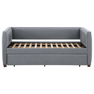 English Elm Vendman Grey Upholstered Twin Daybed with Trundle, Modern Minimalist Pleated Sides, Guest-Ready Comfort B062S00988