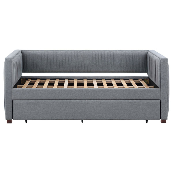 English Elm Vendman Grey Upholstered Twin Daybed with Trundle, Modern Minimalist Pleated Sides, Guest-Ready Comfort B062S00988