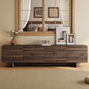 English Elm 78 Inch Low Profile Media Console with Pine Legs Soft Close Doors for Living Room N710P429519Q