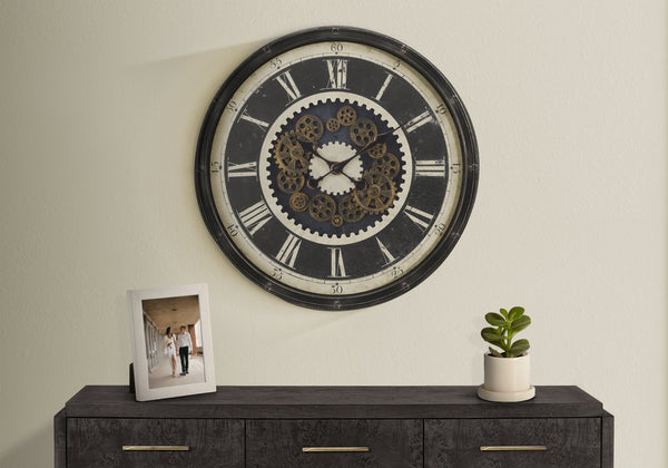 English Elm Clocks, 30" Oversized Round Wall Clock With Open Gear Mechanism, Brown Industrial Design, Quartz B2710P287135