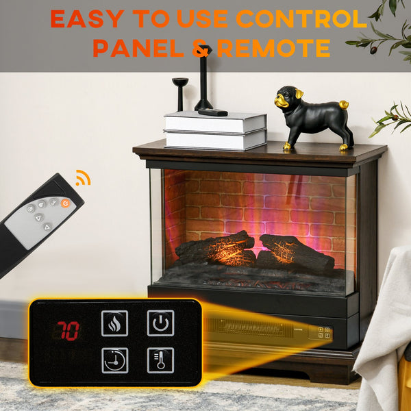 English Elm HOMCOM 26" Electric Fireplace Stove with Remote, 7 Flame Brightness, 12H Timer, 1400W Heater W2225P173996