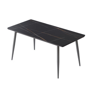 English Elm 62.99" Modern Artificial Stone Dining Table With Black Metal Legs - Seats 6, Stylish & Durable Design W1535S00504