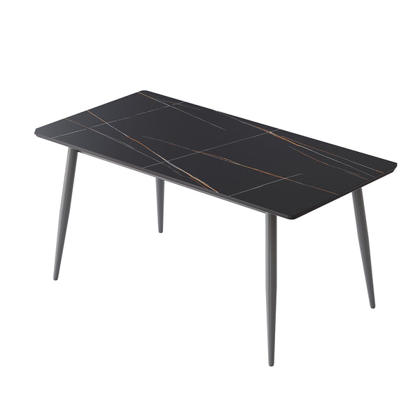 English Elm 62.99" Modern Artificial Stone Dining Table With Black Metal Legs - Seats 6, Stylish & Durable Design W1535S00504