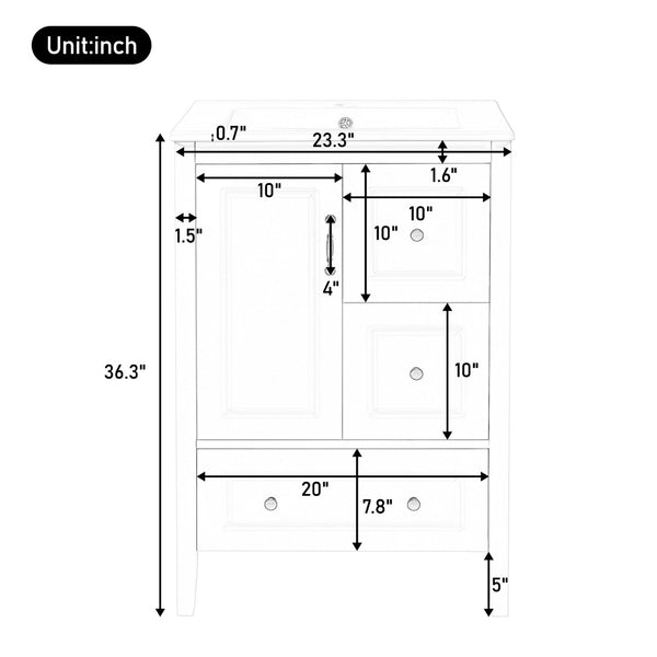 English Elm [video] 24 Inch Farmhouse Bathroom Vanity with Sink Pine Wood Mdf Soft Close Storage N759P415299G