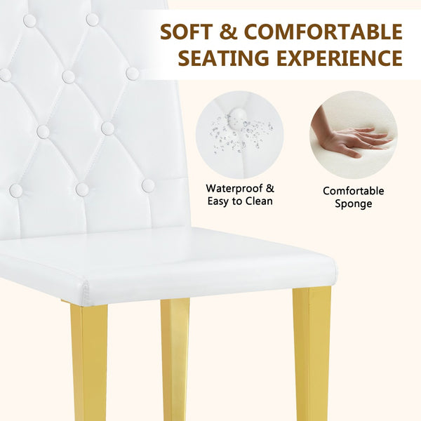 English Elm 4-piece Brown Suede Dining Chair Set with Tufted Back and Walnut Metal Legs White+Gold W1151P361154