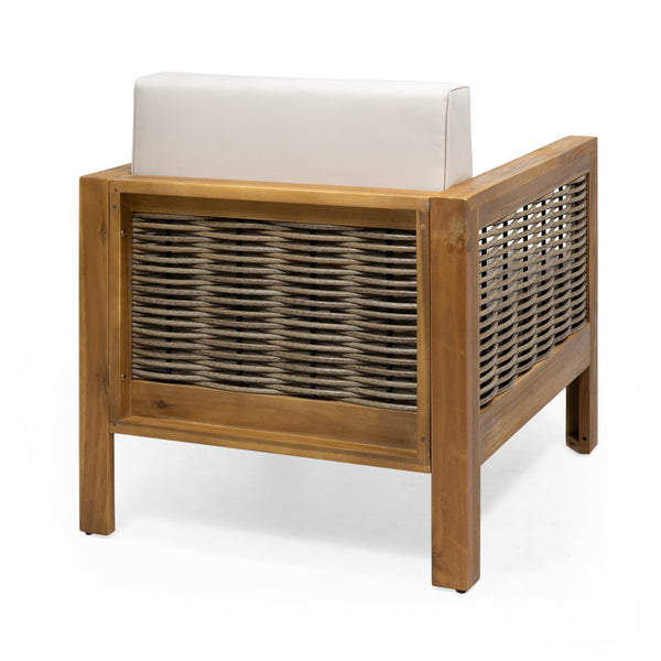 English Elm Christopher Knight Home® - Outdoor Acacia Wood Club Chair With Wicker Accents - Teak Finish, Water-Resistant Cushions, Perfect For Patios 68942.00BGE
