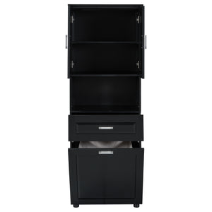 English Elm Tall Bathroom Cabinet with Tilt-Out Laundry Hamper, Adjustable Shelves, Anti-Tip Design & Large Storage Black WF323481AAB