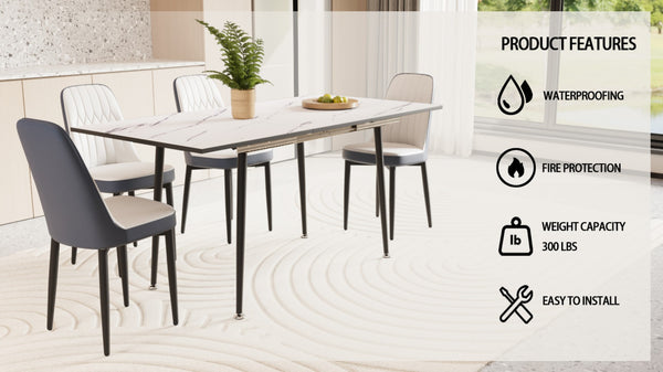 English Elm 47"-63" Extendable Mdf Dining Table Set with Pu Leather Chairs for Six W2189S00924