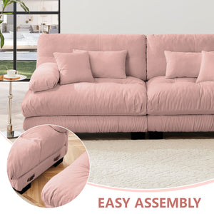 English Elm Free Modular Sectional Sofa - L-Shaped 4-Seater Cloud Couch In Soft Vintage Chenille Pink Comfort W714S01014