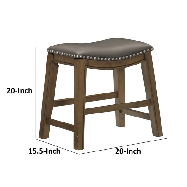 English Elm Miel Saddle Seat Counter Stool Gray Faux Leather Nailhead Trim Solid Wood Base B056P416881