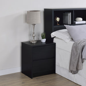 English Elm Geary Black 2-Drawer Nightstand with LED Light, Dual Outlet USB-A & USB-C Charging, Compact Wood- Grain B062P375557