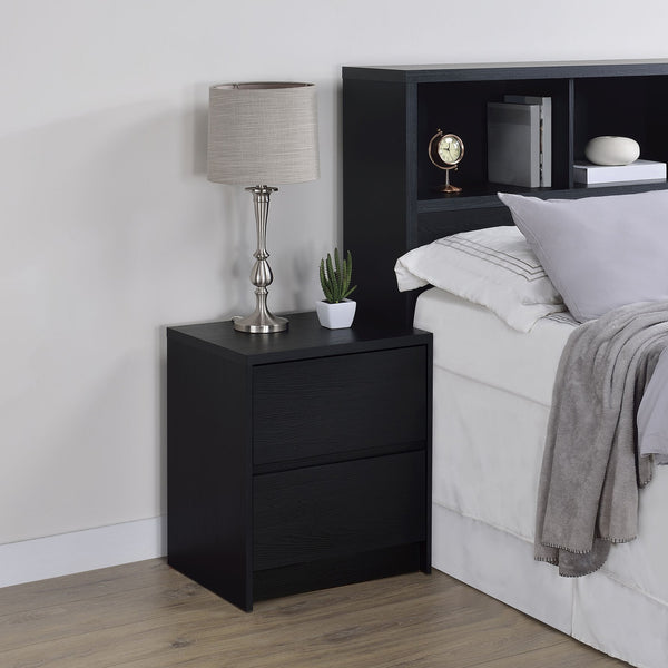 English Elm Geary Black 2-Drawer Nightstand with LED Light, Dual Outlet USB-A & USB-C Charging, Compact Wood- Grain B062P375557