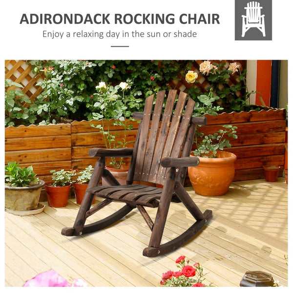 English Elm Outsunny Rustic Adirondack Rocking Chair – Weather-Ready Wooden Patio Seat For Outdoor Relaxation W2225P174323-GIGA