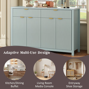 English Elm Modern Wave-Pattern Sideboard Cabinet with 2 Drawers 4 Doors 3 Adjustable Shelves Aluminum Handles Stylish Storage for Entryway and Living Room Cyan N711P269068C