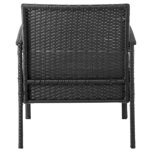 English Elm Noli Outdoor 3-Piece Conversation Set with Removable Washable Cushions and Tempered Glass Table - Weatherproof Steel Rattan Frame Black+Grey B365P398234