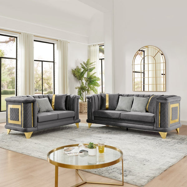 English Elm 69 Inch Velvet Tufted Loveseat Glam Victorian Silhouette with Metallic Steel Accents W1191S00104