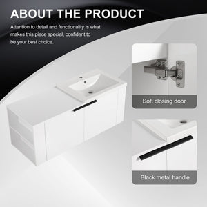 English Elm 48 Modern Bathroom Vanity Sink Combo with Soft-Close Doors, Engineered Wood, Spacious Storage, Easy Assembly Ameican White Oak W1972S00012