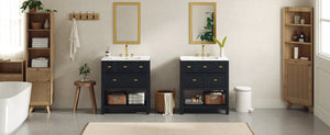 English Elm 60'' Elegant Freestanding Bathroom Vanity Set With Ceramic Sink, Solid Wood Frame & Ample Storage N710SS00004B