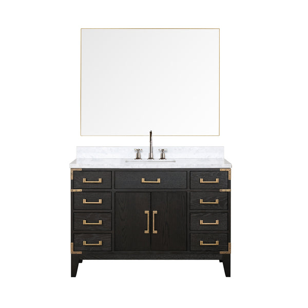 English Elm Black Oak Single Bath Vanity With Carrara Marble Top, Faucet Set & Mirror - Modern Elegance For Your Bathroom B2731S02222