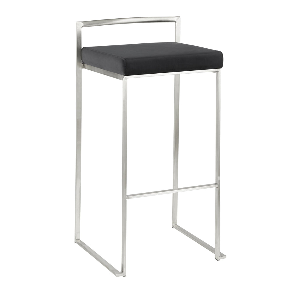 English Elm Fuji Contemporary Stackable Barstool Set Of 2 - Luxurious Black Velvet Cushion With Sleek Steel Frame B202P222169
